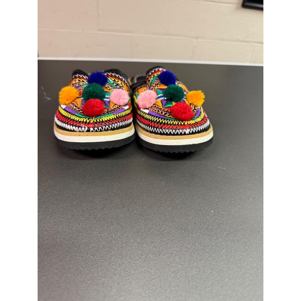 Boho Embroidered Pom Pom Mule Slippers Black Leather Slides 8 Women 'runs small'